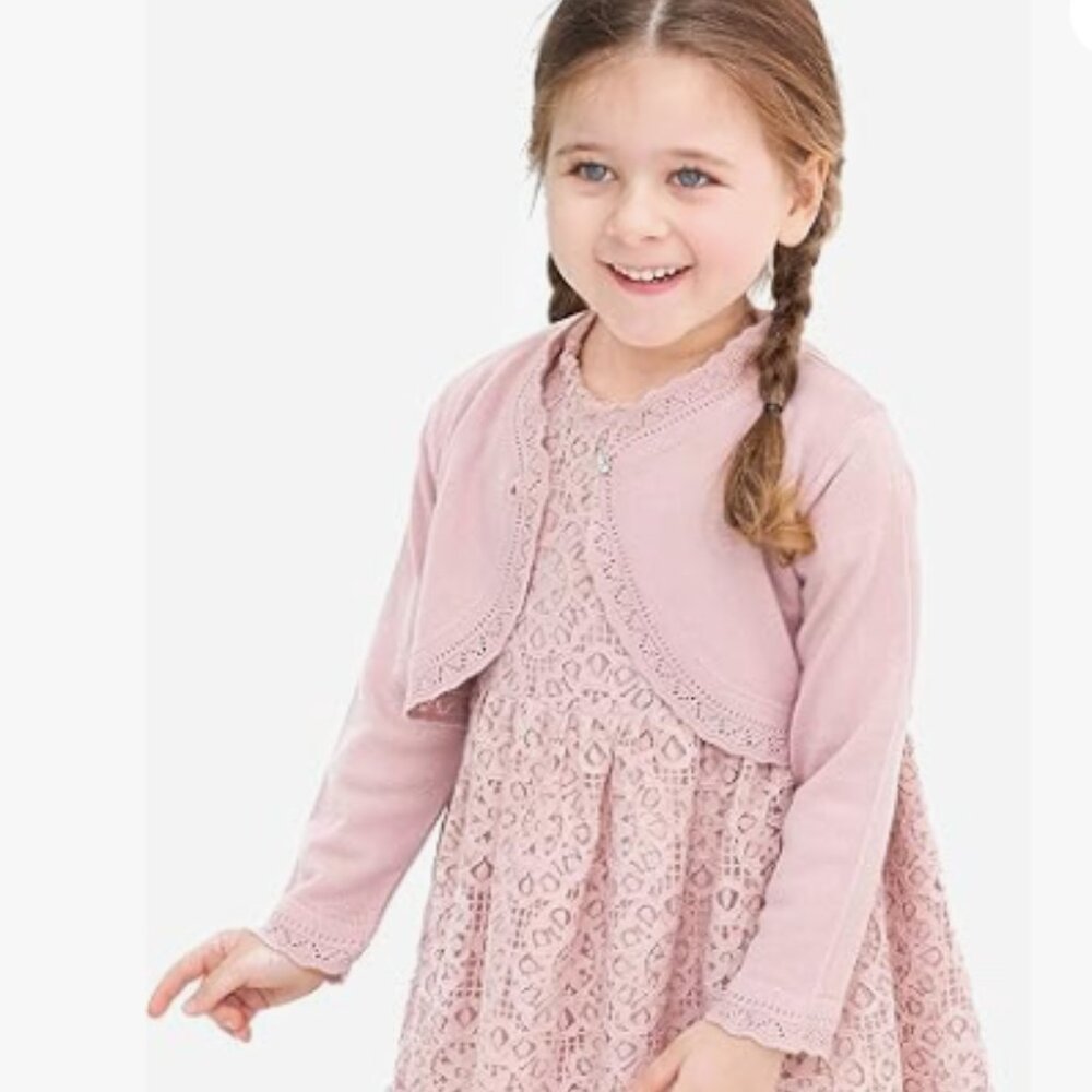 Little Girls Shrug, Knit Long Sleeve, Dusty Rose, 2T,